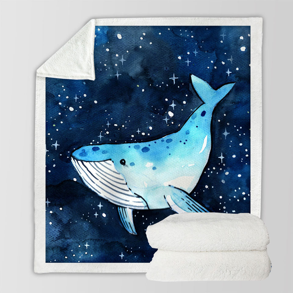 Blankets with Art Blue Whale over the Night Skies