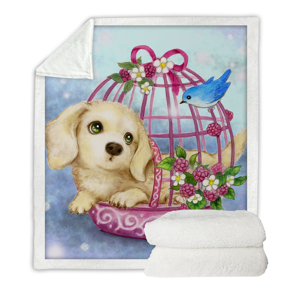Blankets with Dogs Art Cute Dachshund in Bird Cage