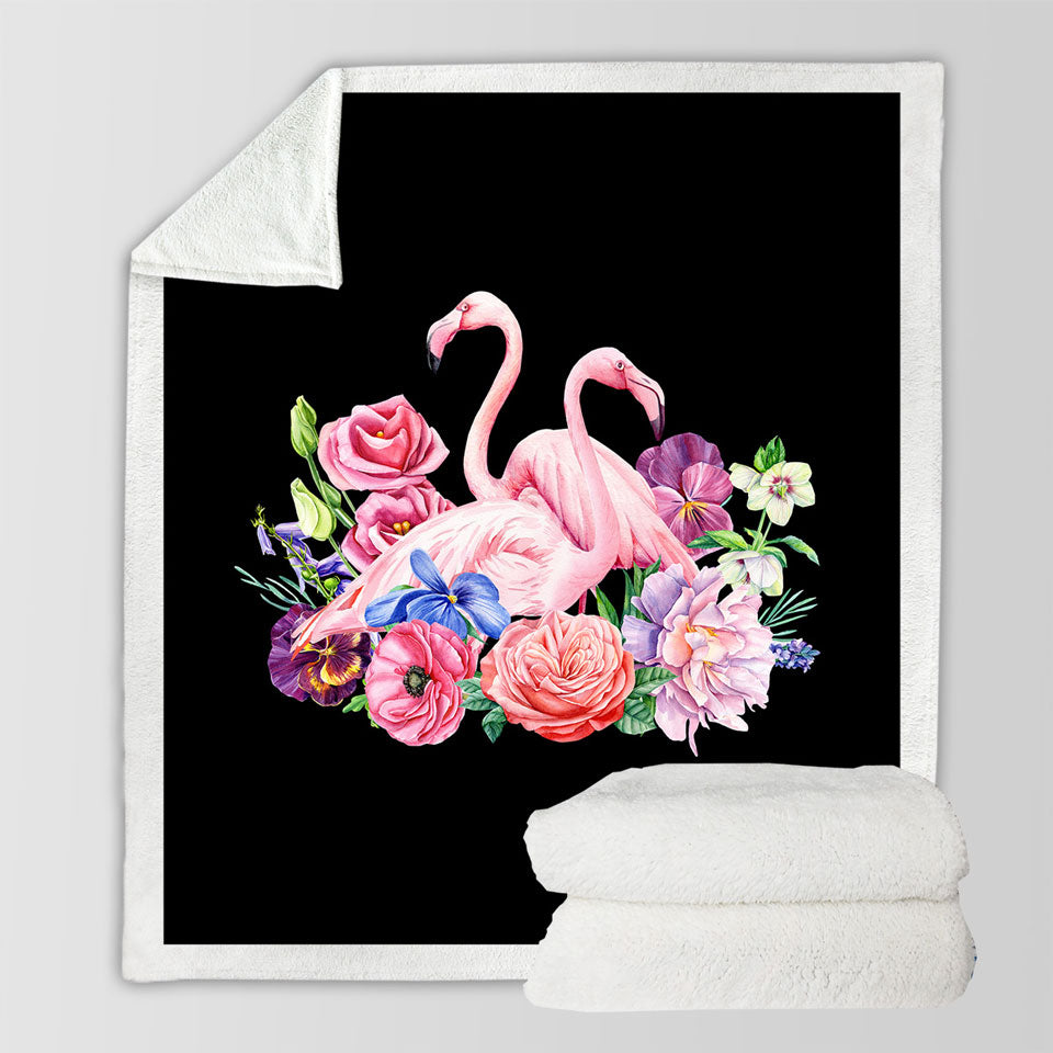 Blankets with Flamingos and Flowers over Black