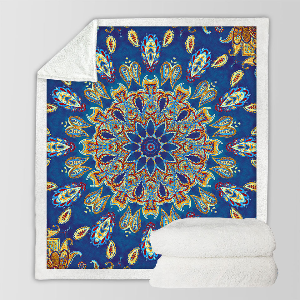 Blankets with Red Yellow Blue Oriental Paisley Mandala