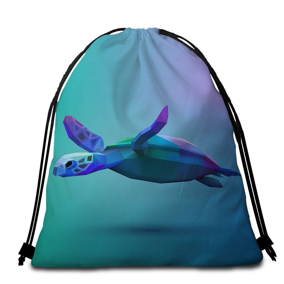 Blue 3D Turtle Beach Towel Bags