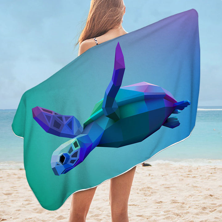 Blue 3D Turtle Microfiber Beach Towel