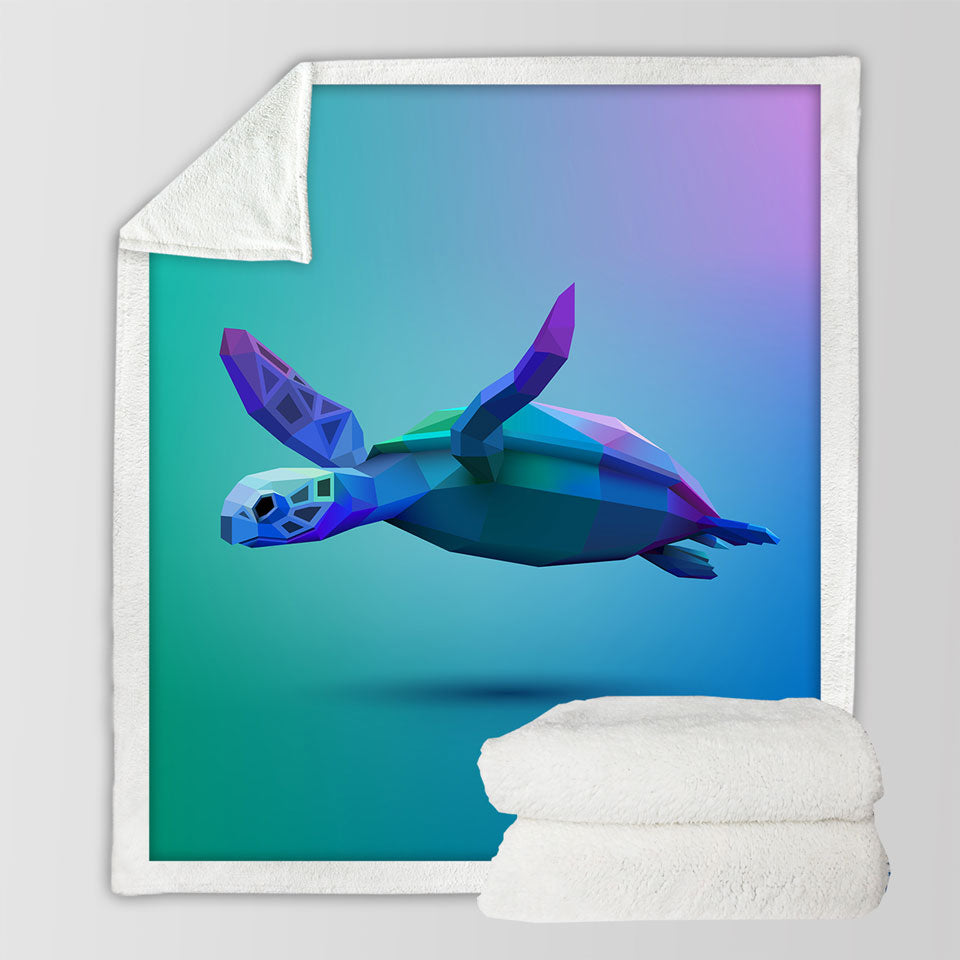 Blue 3D Turtle Sherpa Blanket