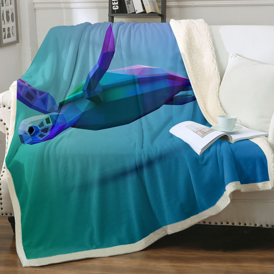 Blue 3D Turtle Throw Blanket
