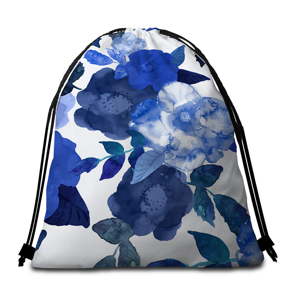 Blue Bag for Towels Water Colored Flowers