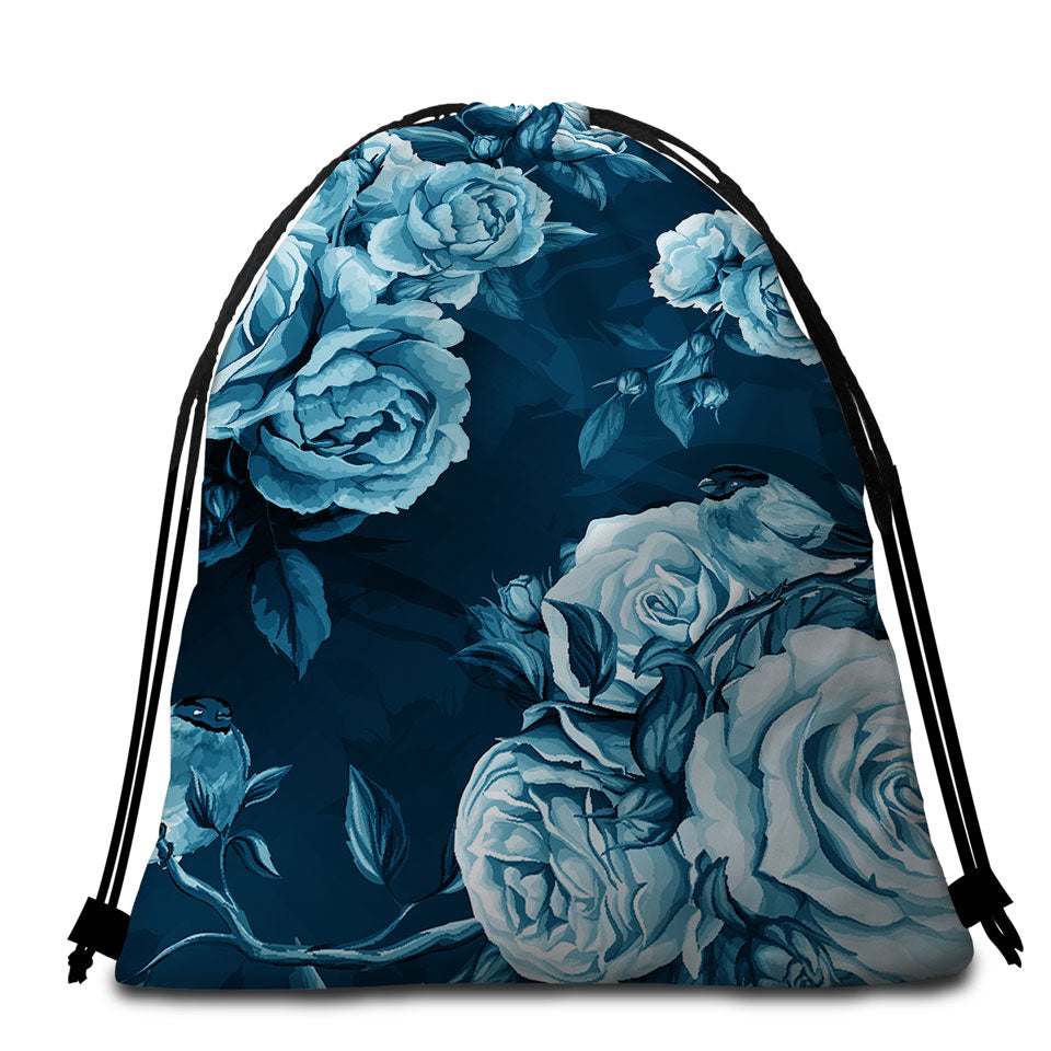 Blue Beach Bags and Towels Dark Blue under Light Blue Roses
