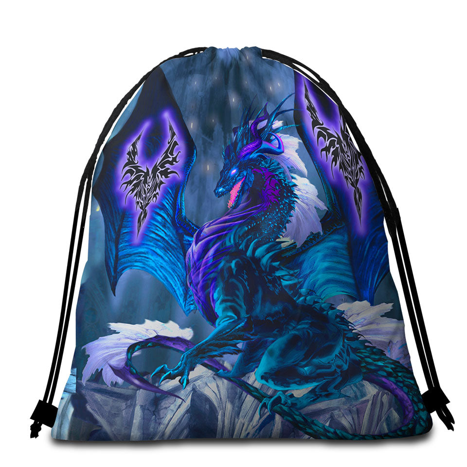 Blue Beach Towel Bags Dragon of Fate Fantasy Creatures