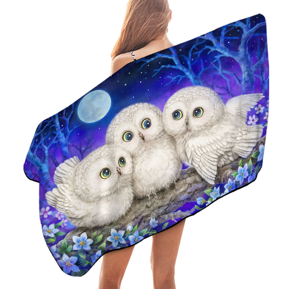Blue Beach Towels Near Me Purple Moonlight Forest Owl Triplets