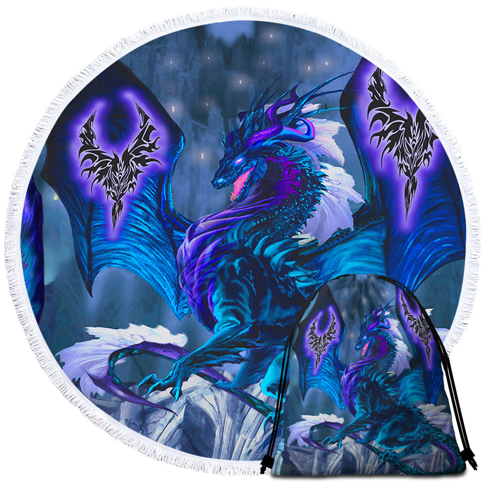 Blue Beach Towels and Bags Set Dragon of Fate Fantasy Creatures