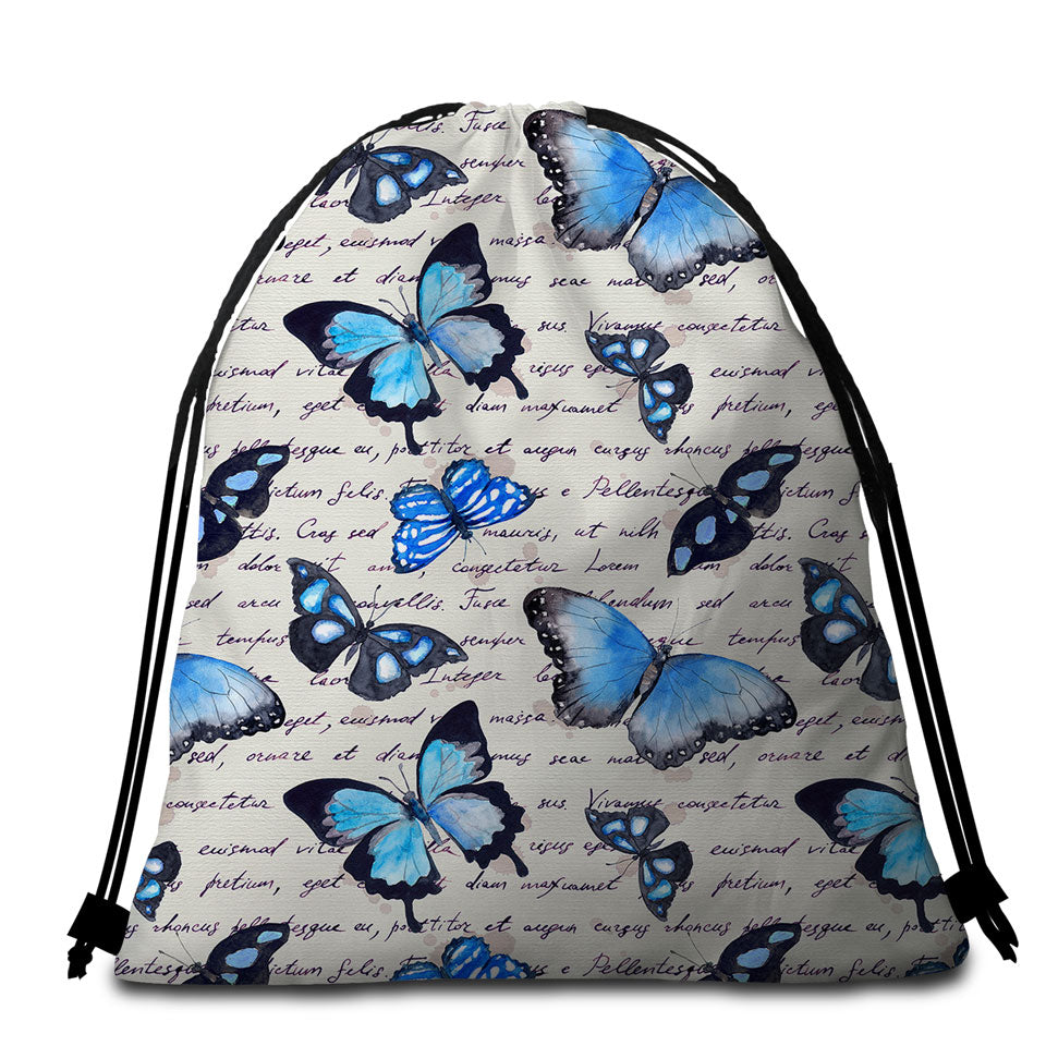 Blue Butterflies Beach Towels and Bags Set