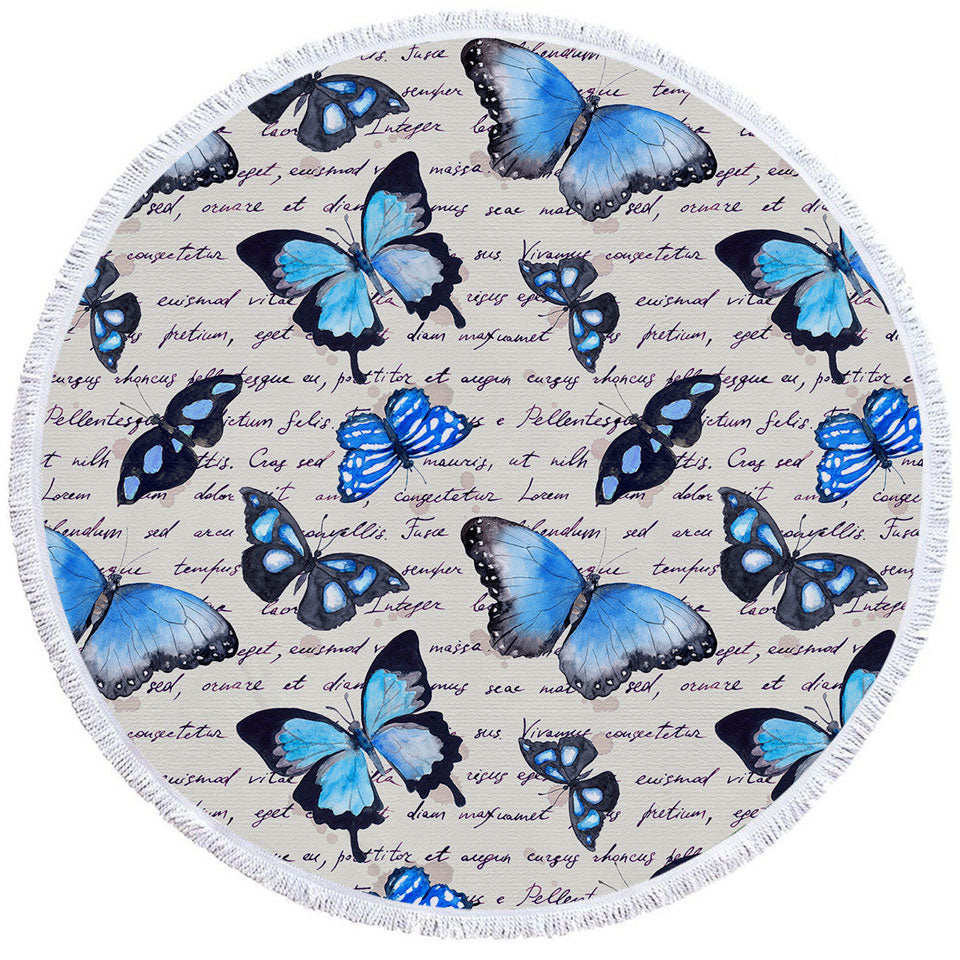 Blue Butterflies Circle Beach Towel