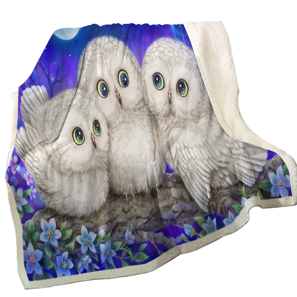 Blue Couch Throws and Blankets Purple Moonlight Forest Owl Triplets