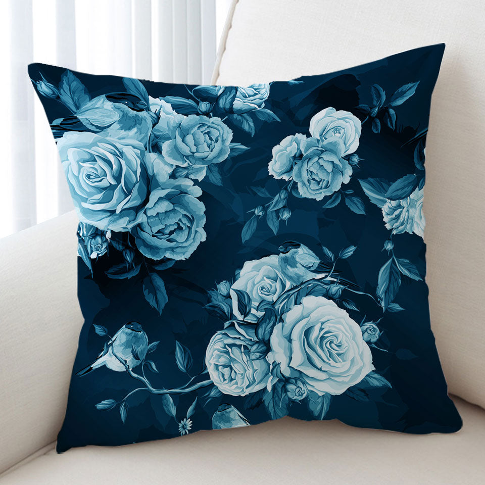 Blue Cushions Dark Blue under Light Blue Roses
