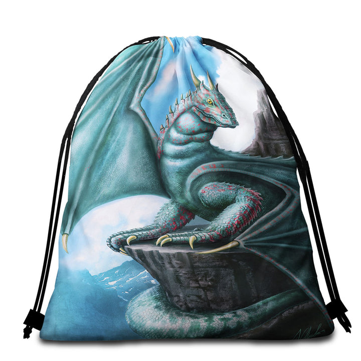 Blue Dragon Beach Bags and Towels Cliff Fantasy Art