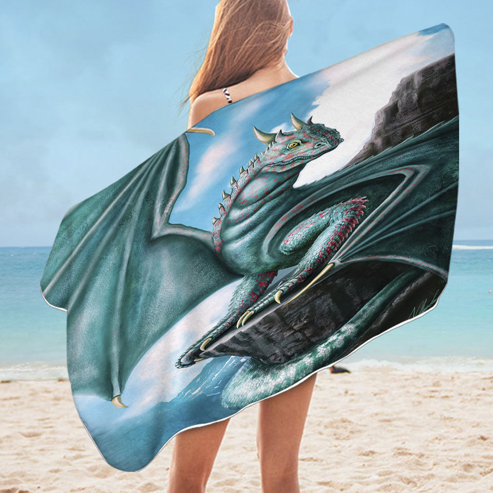Blue Dragon Microfibre Beach Towels Cliff Fantasy Art