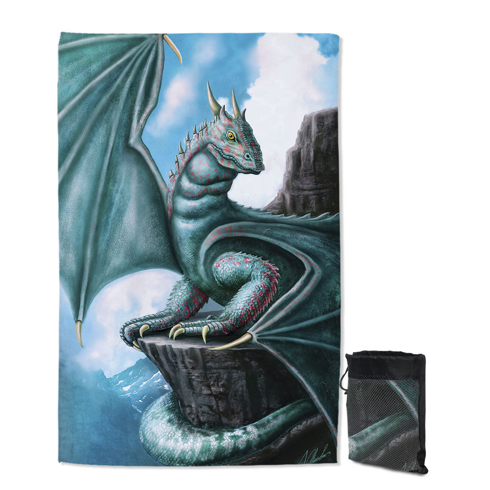 Blue Dragon Swims Towel Cliff Fantasy Art