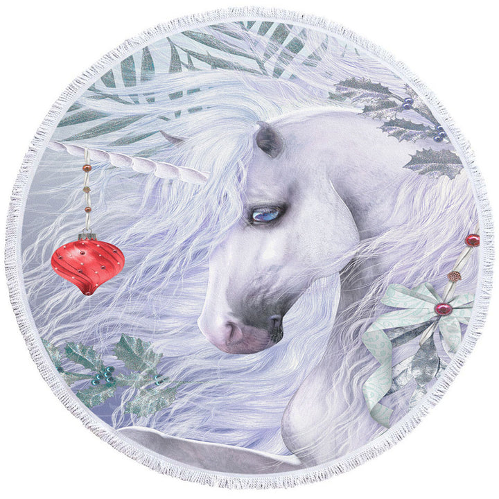 Blue Eyes Christmas White Unicorn Circle Towel