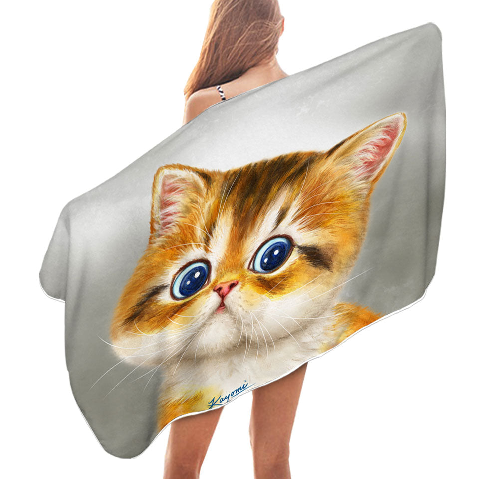 Blue Eyes Ginger Kitten Cat Microfiber Beach Towel