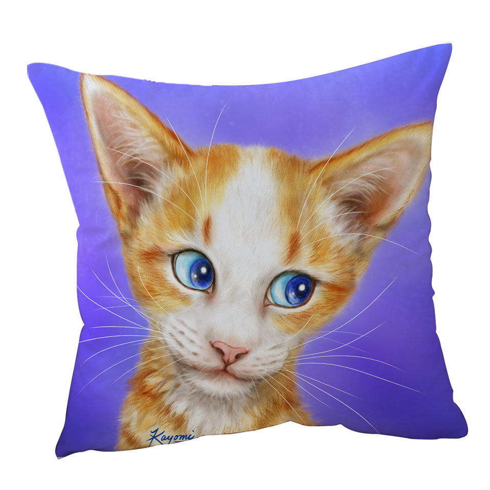 Blue Eyes Ginger Kitten Cats Art Drawings Cushion
