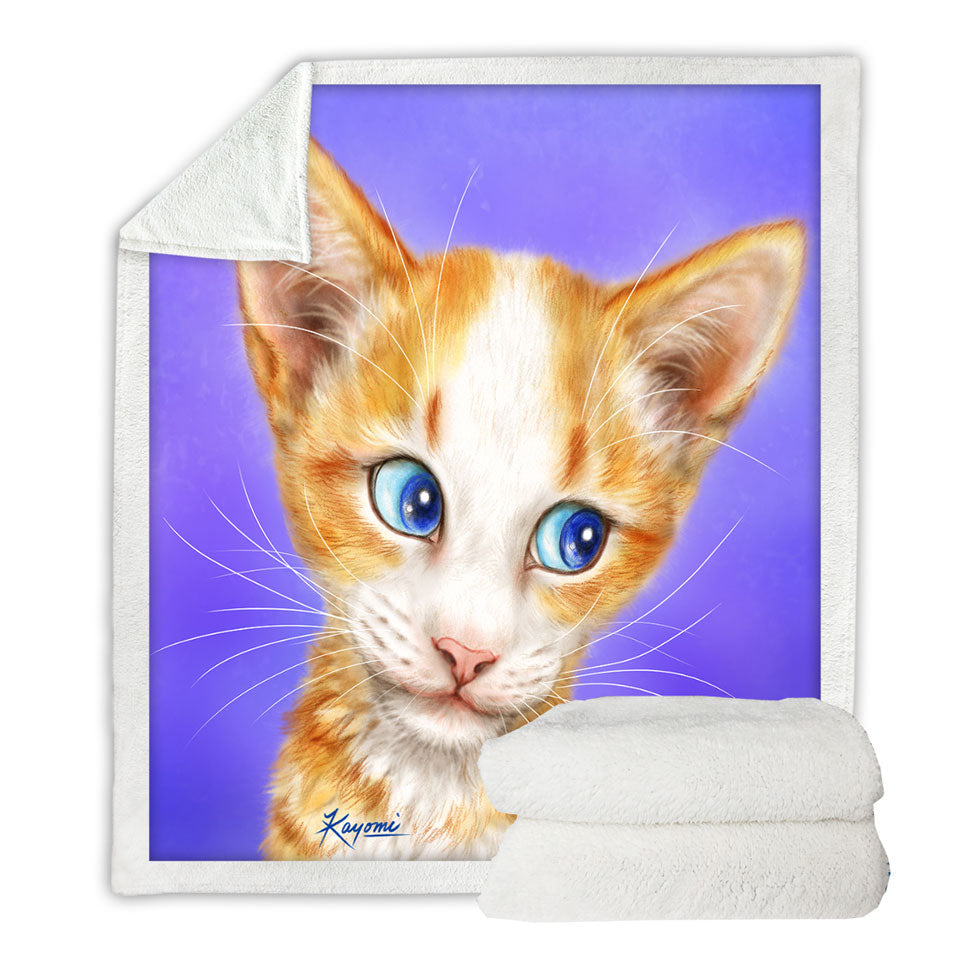 Blue Eyes Ginger Kitten Cats Art Drawings Fleece Blanket
