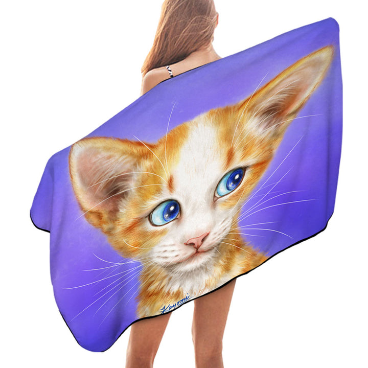 Blue Eyes Ginger Kitten Cats Art Drawings Swims Towel