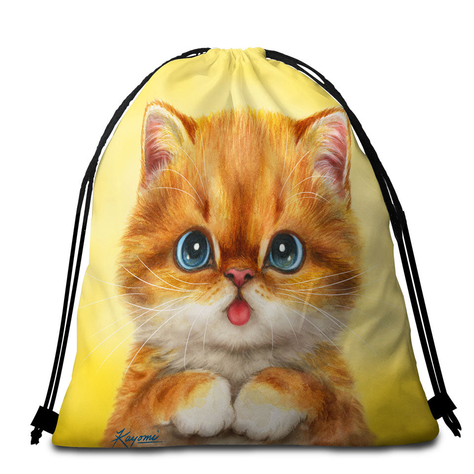 Blue Eyes Ginger Kitty Cat Beach Bags and Towels