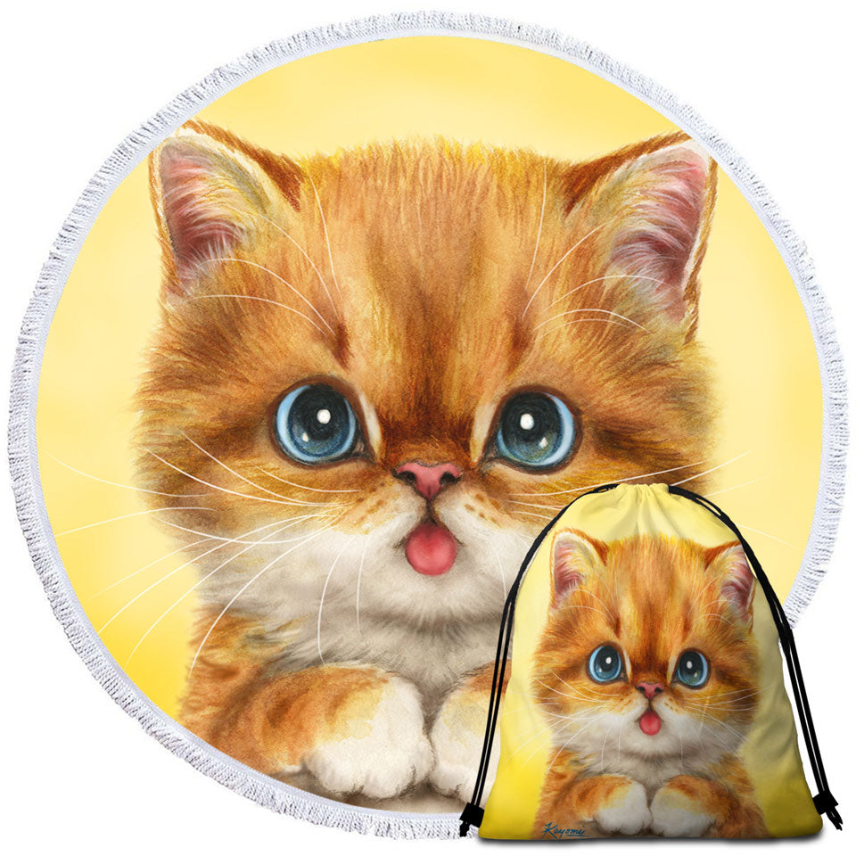 Blue Eyes Ginger Kitty Cat Beach Towels