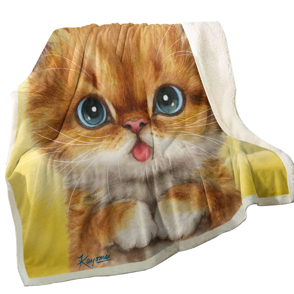 Blue Eyes Ginger Kitty Cat Kids Throws