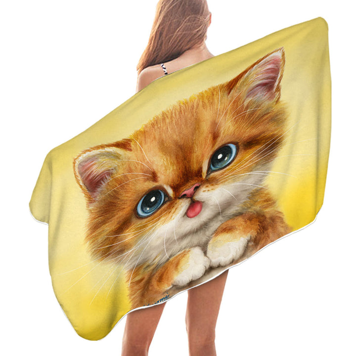 Blue Eyes Ginger Kitty Cat Microfibre Beach Towels