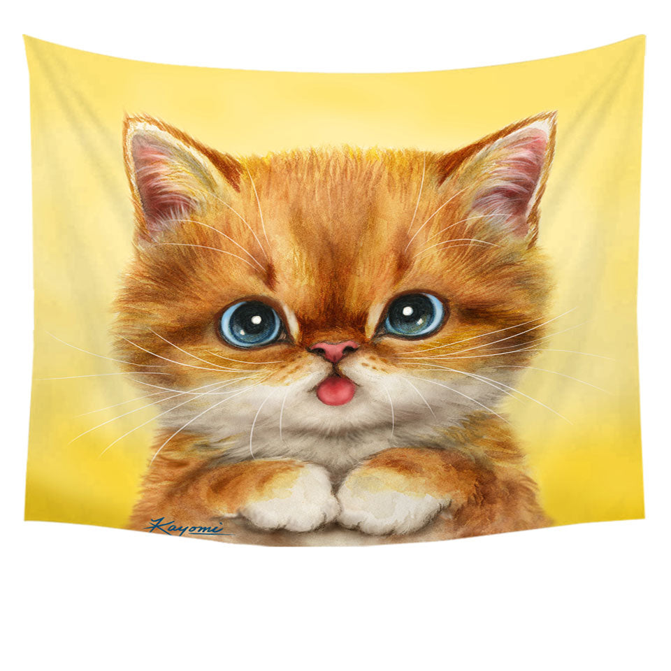 Blue Eyes Ginger Kitty Cat Tapestry