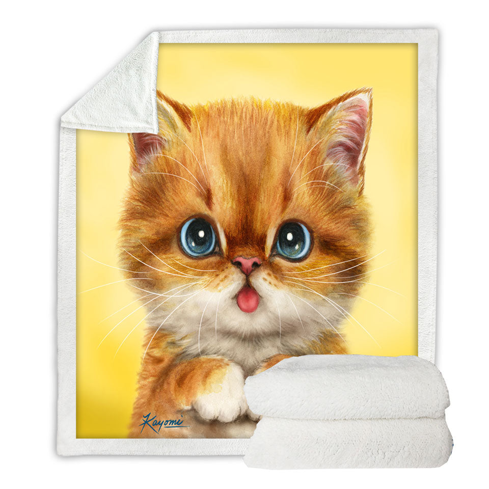 Blue Eyes Ginger Kitty Cat Throw Blanket