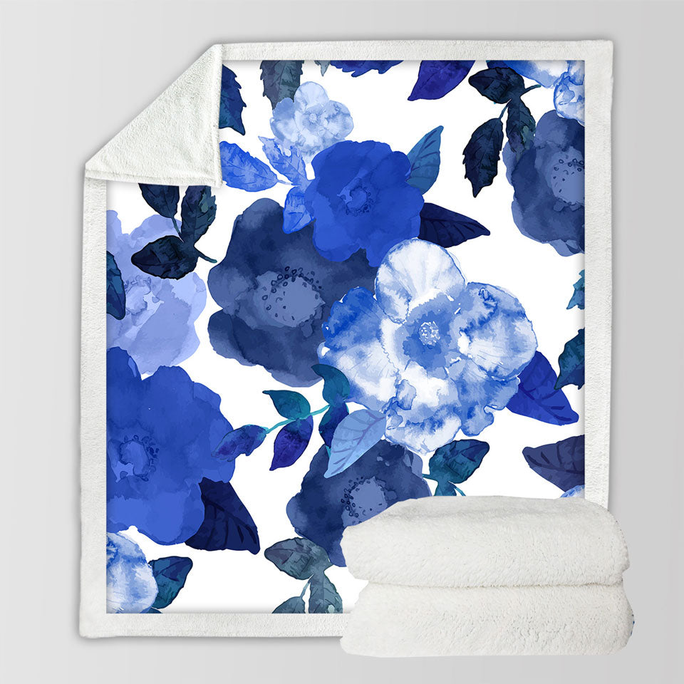 Blue Floral Throws Water Colored Flowers