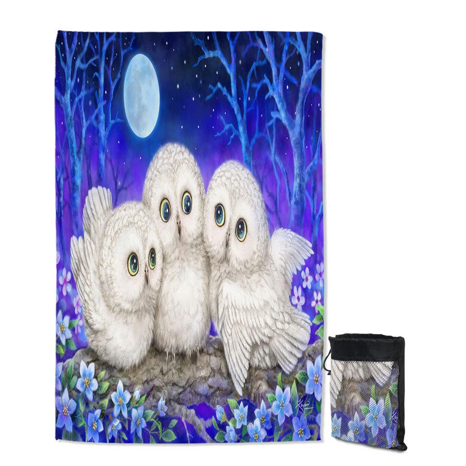Blue Giant Beach Towel Purple Moonlight Forest Owl Triplets
