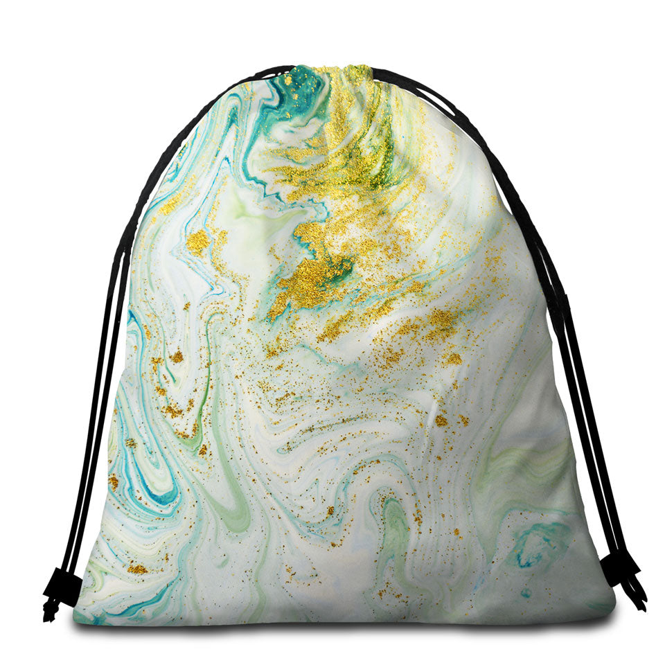 Blue Greyish and Golden Marble Beach Bags and Towels