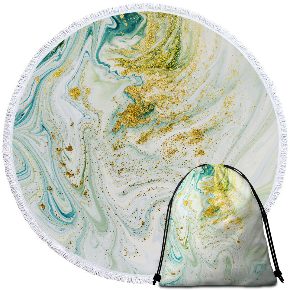 Blue Greyish and Golden Marble Beach Towels