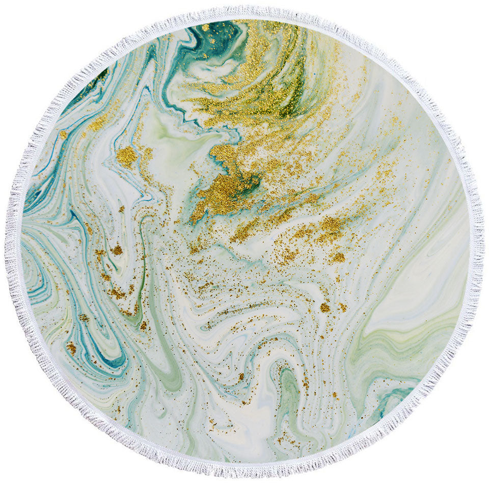 Blue Greyish and Golden Marble Round Towel