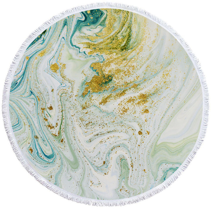 Blue Greyish and Golden Marble Round Towel