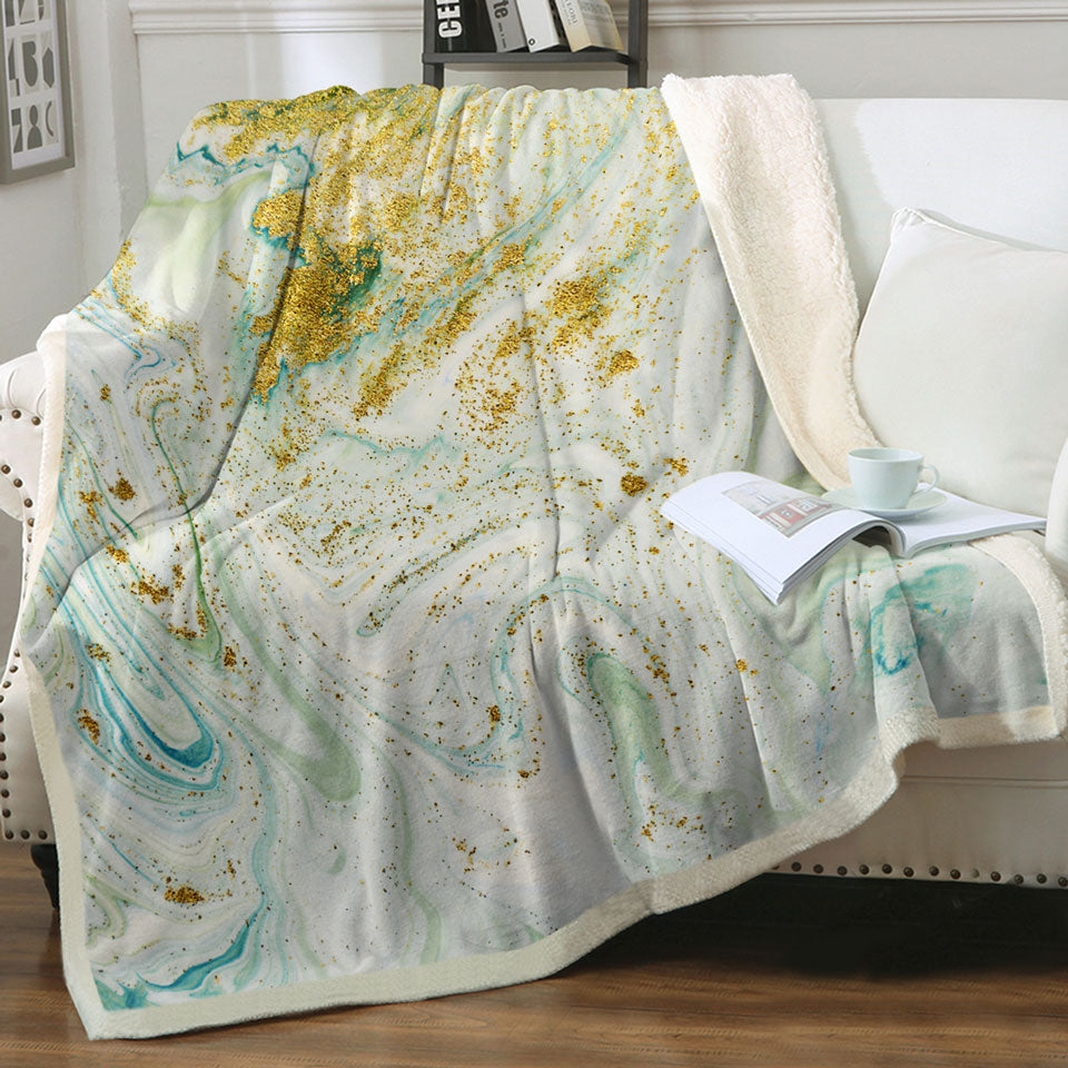 Blue Greyish and Golden Marble Sherpa Blanket
