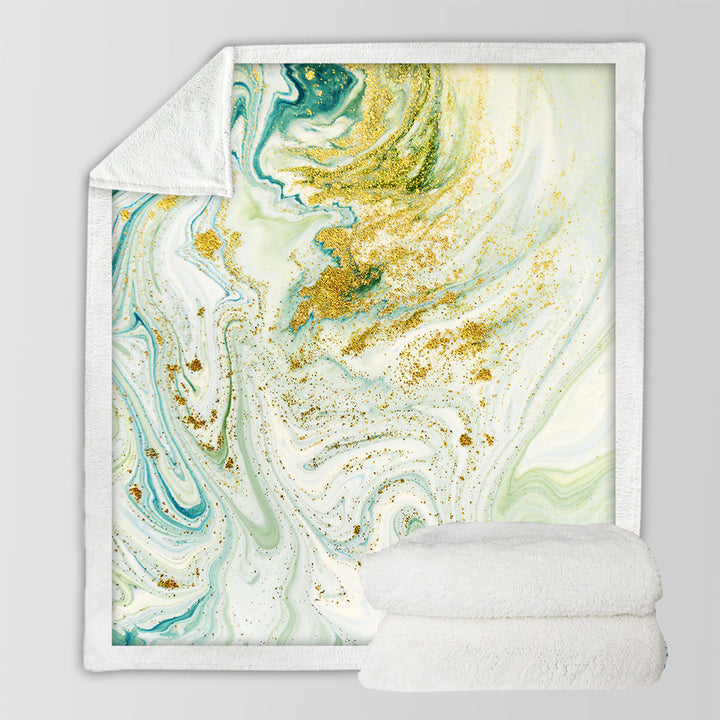 Blue Greyish and Golden Marble Throw Blanket