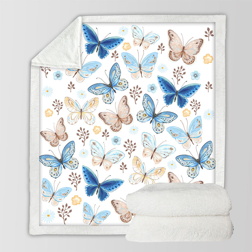 Blue Hues Butterflies Throw Fleece Blankets