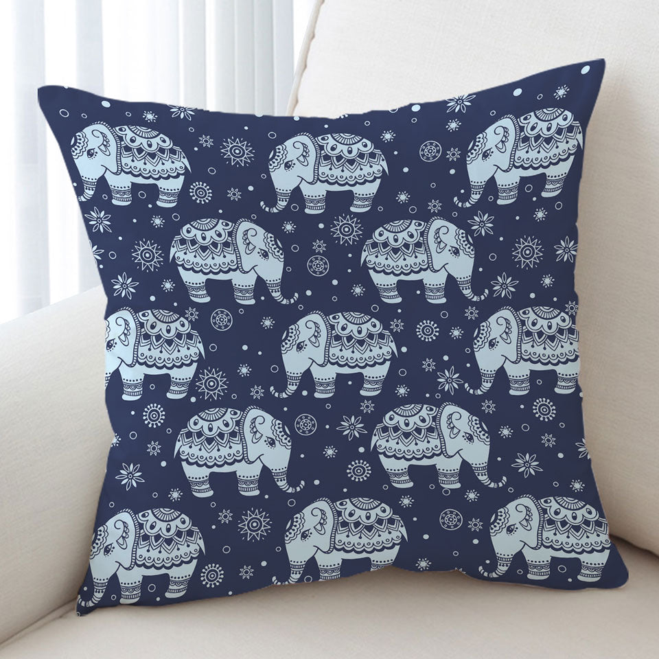 Blue Indian Elephant Cushion Cover