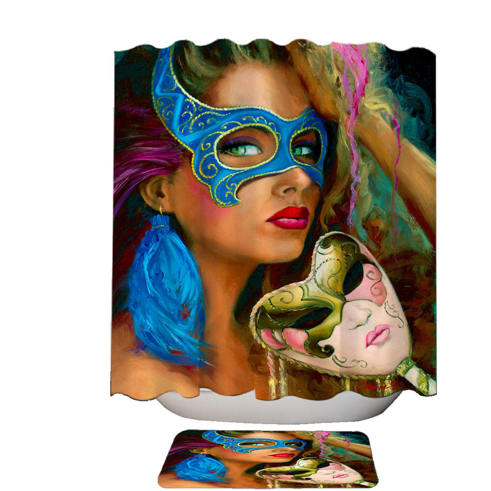 Blue Mask Beautiful Woman Shower Curtain