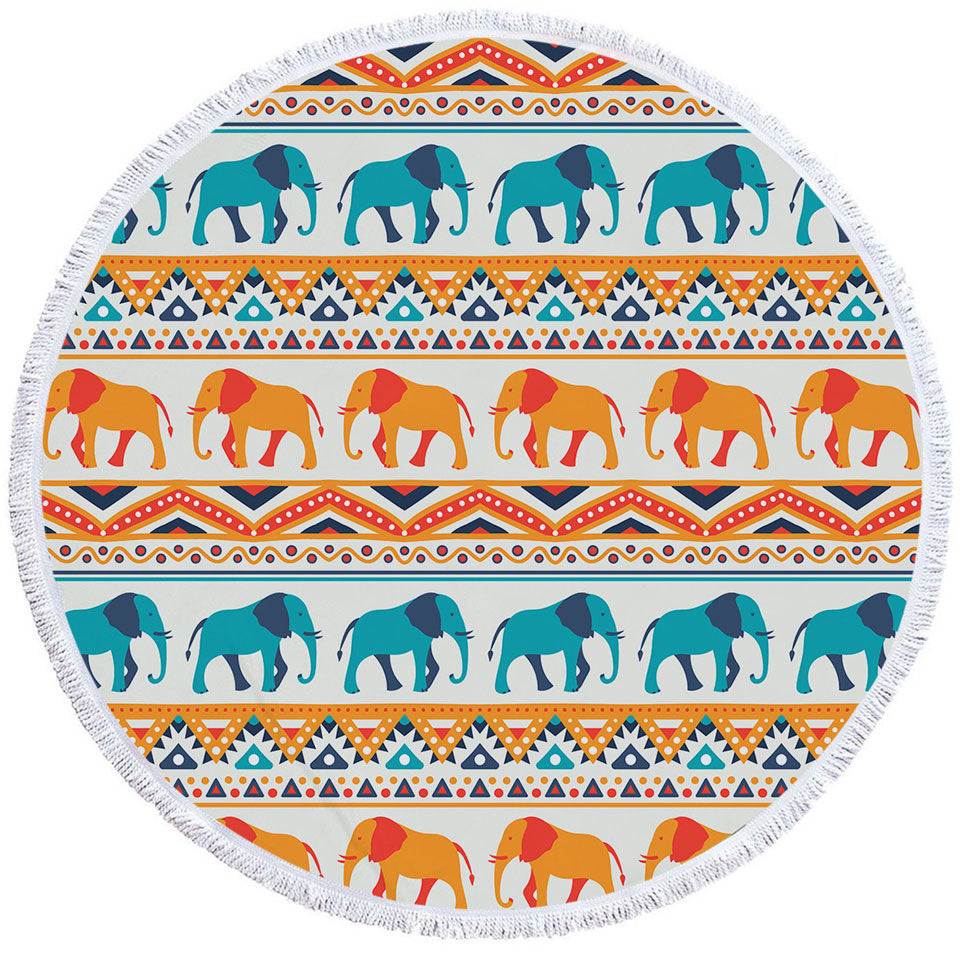 Blue Orange Beach Towels with Elephants on African Design