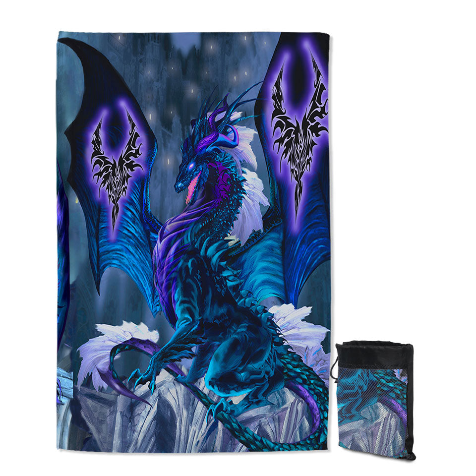 Blue Quick Dry Beach Towel Dragon of Fate Fantasy Creatures