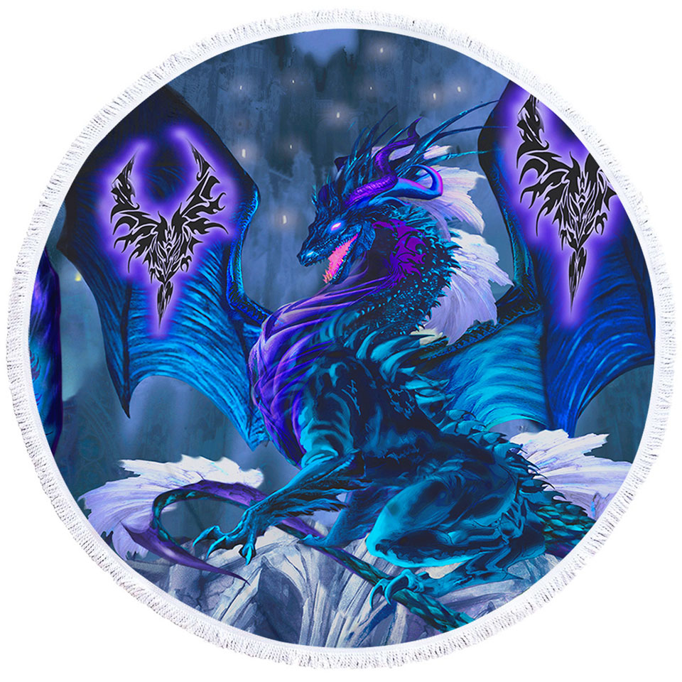 Blue Round Beach Towel Dragon of Fate Fantasy Creatures