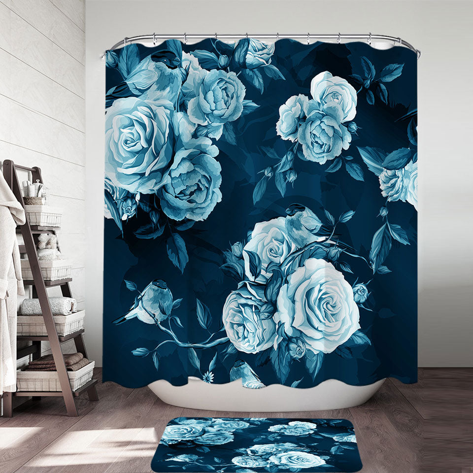 Blue Shower Curtains Dark Blue under Light Blue Roses