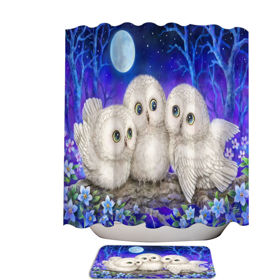 Blue Shower Curtains Purple Moonlight Forest Owl Triplets