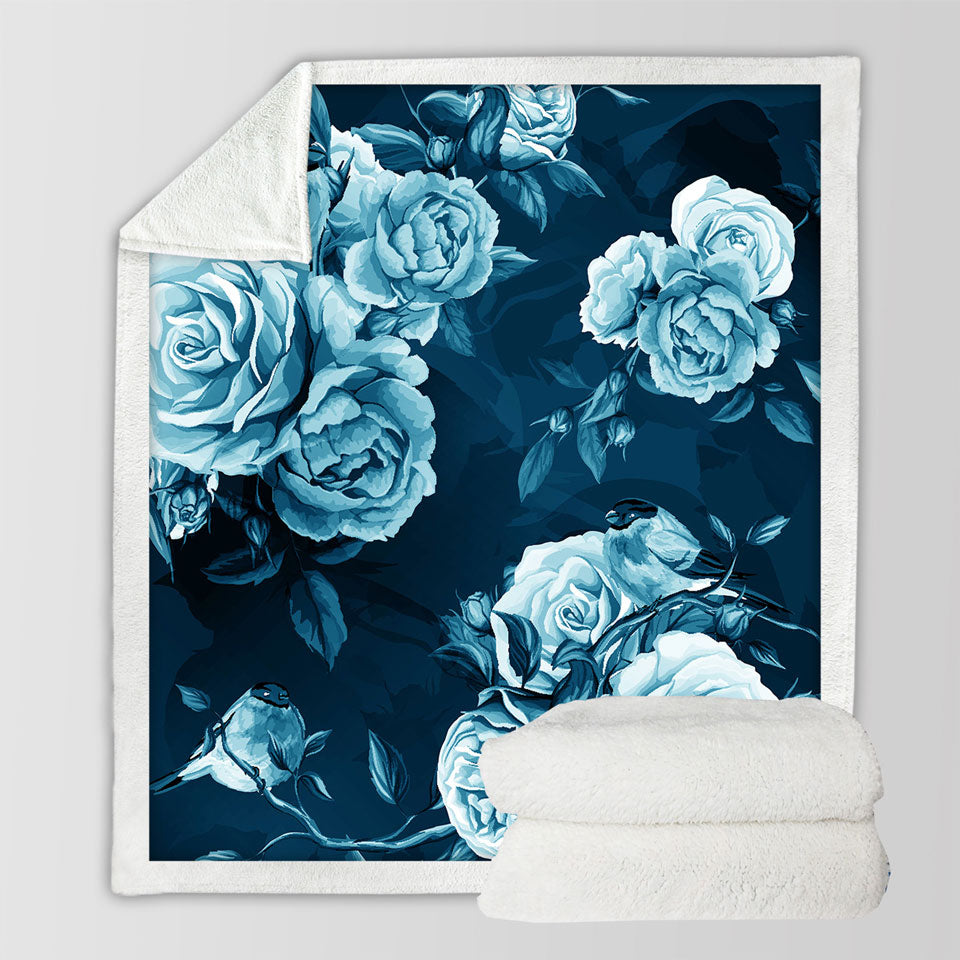 Blue Sofa Blankets Dark Blue under Light Blue Roses