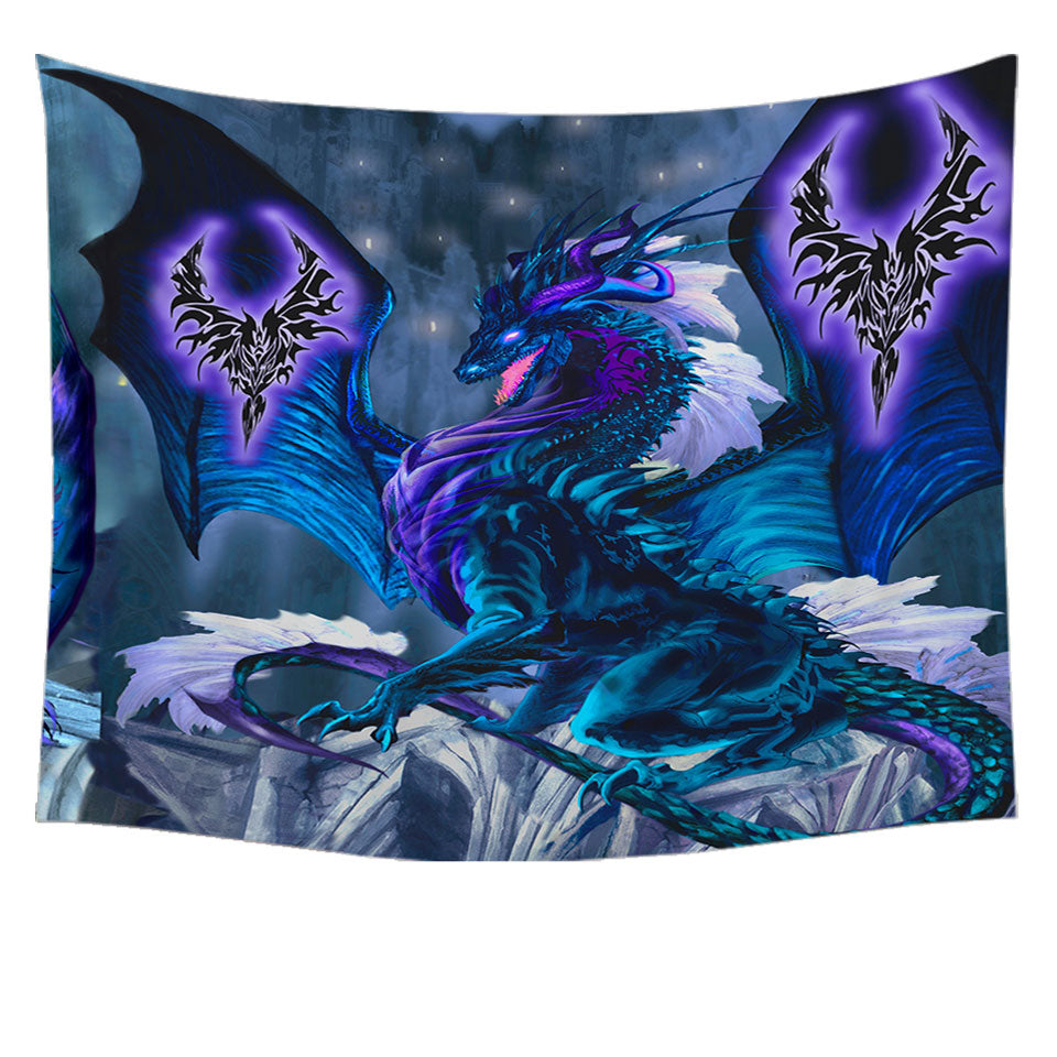 Blue Tapestry Wall Decor Dragon of Fate Fantasy Creatures