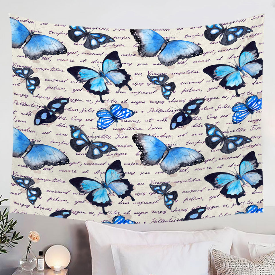 Blue Tapestry with Butterflies over Letter